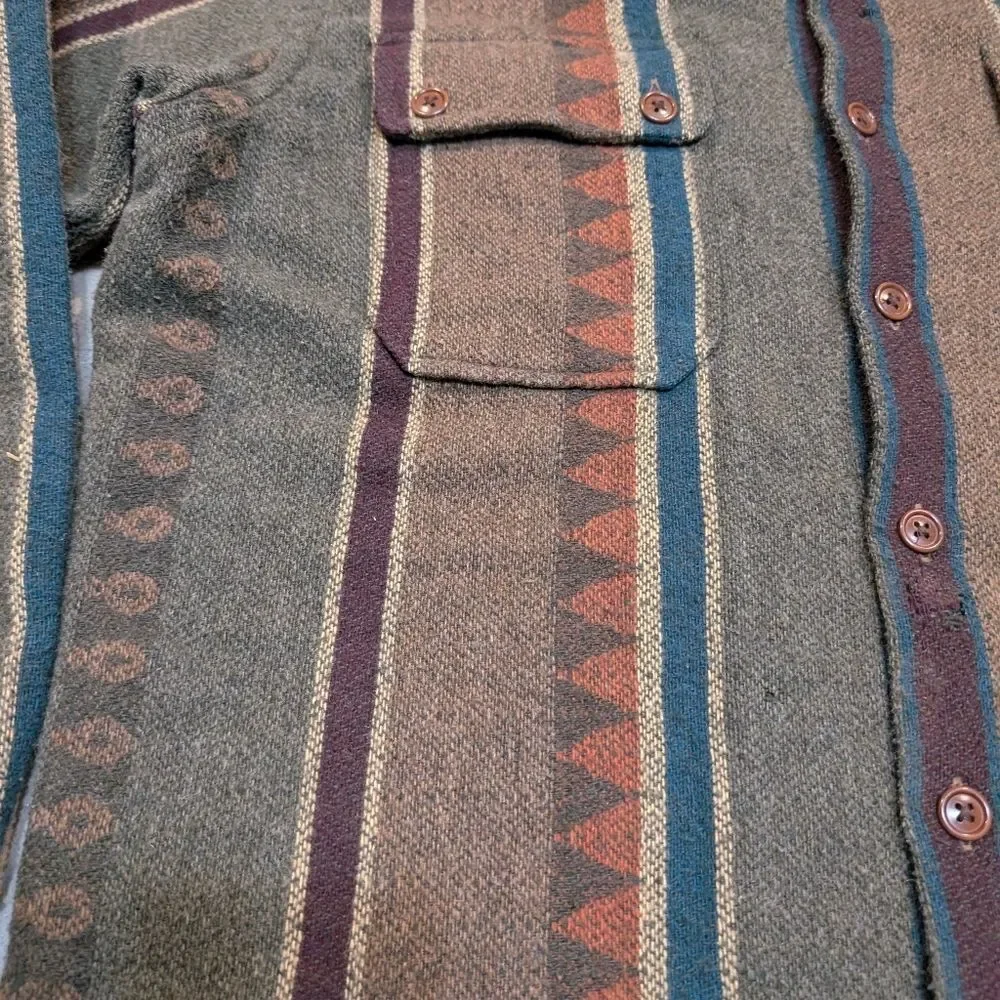 VTG Polo Ralph Lauren Logging Wool Fleece Striped Green Flaws Mens M